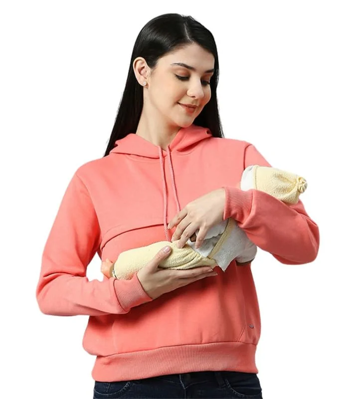 Maternity Tops for Mothers with Zip | Stylish Printed Sweatshirt with Concealed YKK Zipper in Knitted Fleece for Pre & Post Pregnancy