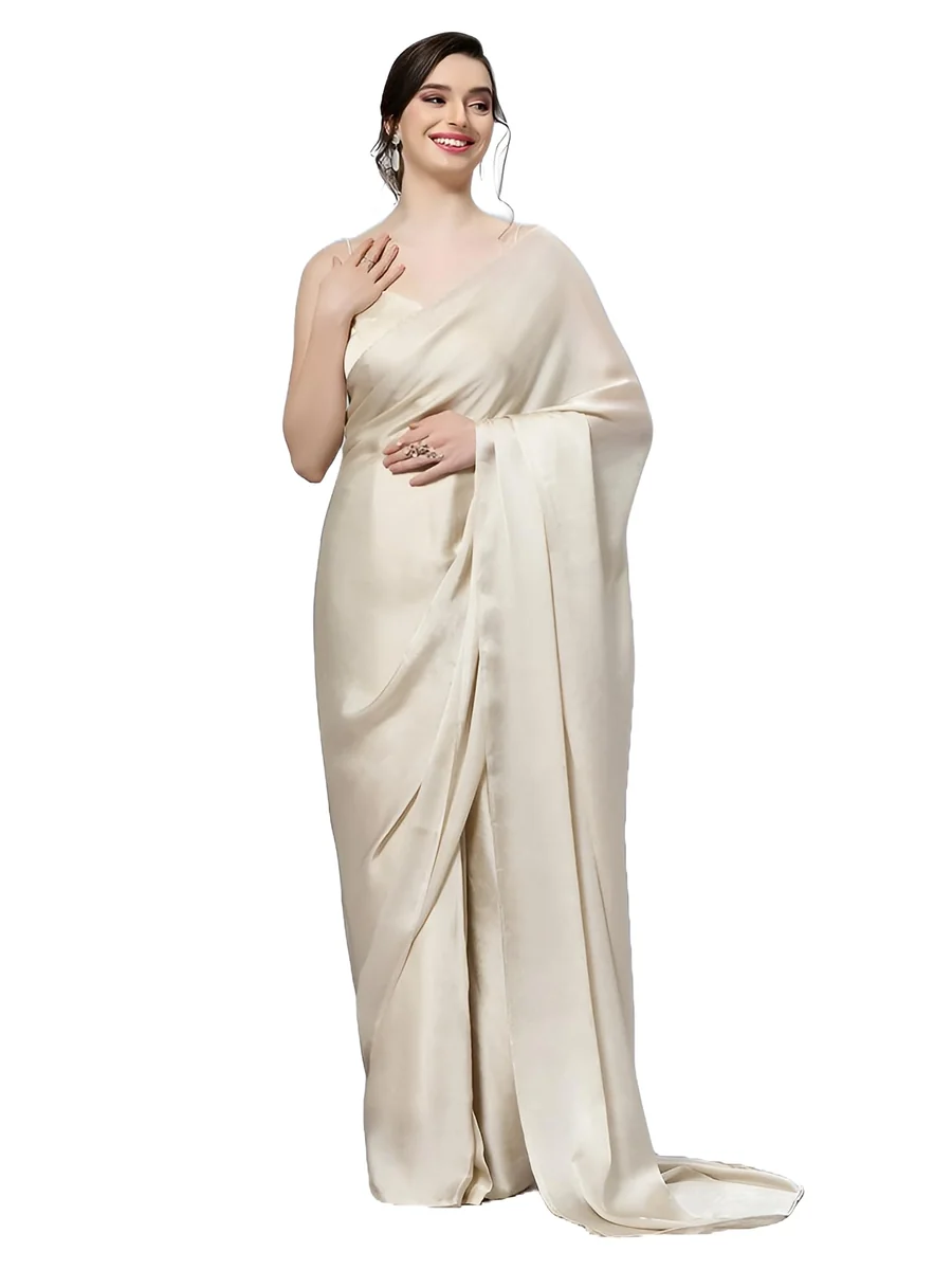 Women's Solid Japan Satin Silk Saree With Unstitched Blouse Piece for Wedding Saree
