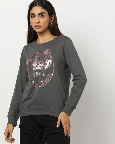 Typographic Print Round-Neck Sweatshirt - Best Price ₹180 at Ajio