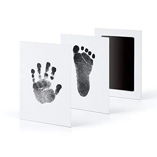 Grab Classy - Safe Inkless“Clean-Touch”Baby Handprint and Baby Footprint Ink Pad with Imprint Cards, 100% Non-Toxic & Mess Free Safe for Newborn Baby and Toddlers （Black） (Black)