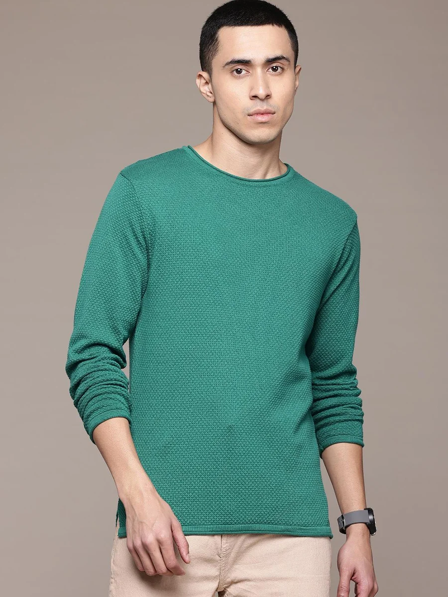 Roadster The Lifestyle Co. Self Design Pure Cotton Pullover - Best Price ₹379 at Myntra