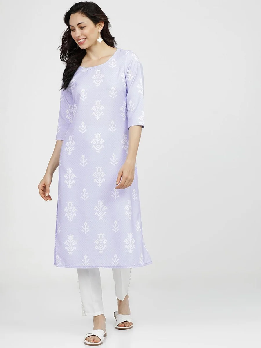 Women Mauve Ethnic Motifs Printed Straight Kurta - Best Price ₹599 at Myntra
