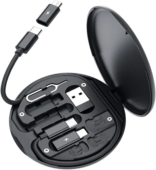 60W Multifunctional Fast Charging Data Cable Kit with Conversion Set – USB-A & USB-C to Micro/USB-C/i O S Connectors, Data Transfer, SIM Storage, SIM Eject Pin, Pocket Mirror & Phone Holder (Black) - Best Price ₹99 at Amazon