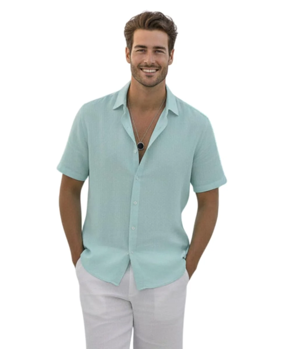 Premium Cotton Linen Shirt for Men | Half Sleeve Slim Fit Casual Shirts | Lightweight Beach Wear & Festive Outfits | Trending Pastel Colors