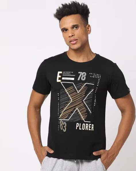 Typographic Print Slim Fit Crew-Neck T-Shirt - Best Price ₹90 at Ajio