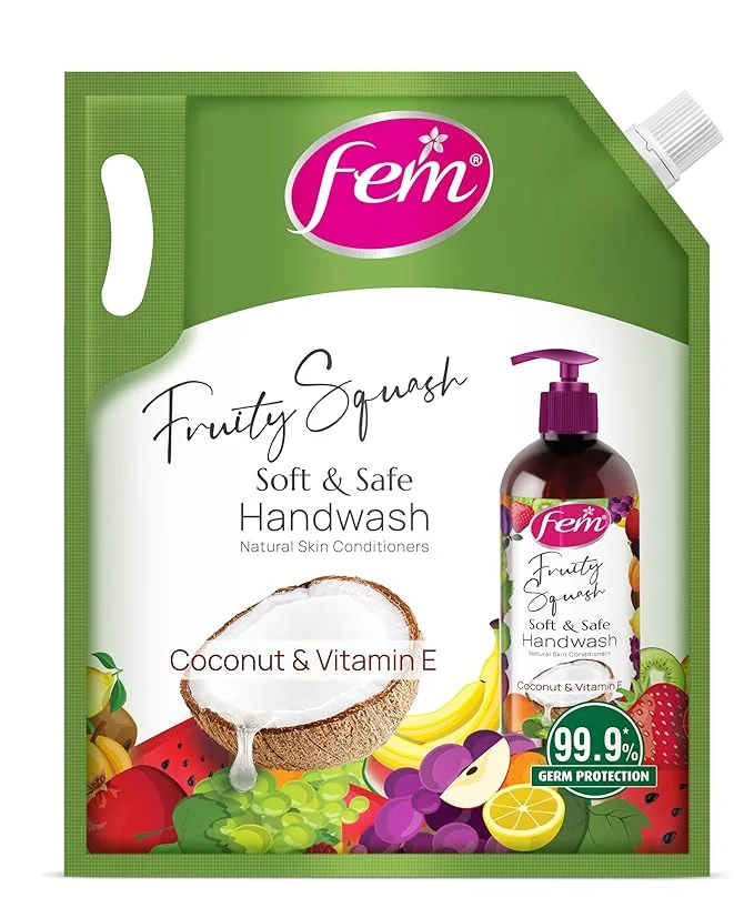 DABUR Fem Fruity Squash Soft & Safe Handwash - 1500Ml|Enriched With Goodness Of Coconut Milk & Vitamin E|Long Lasting Fragrance - Best Price ₹119 at Amazon