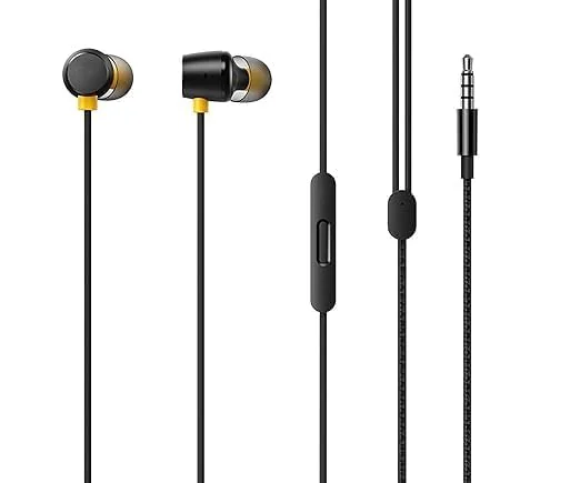 Original Tangle-Free Wired Earphones - Flexible Cable Design - Compatible for Realme Buds 2 Neo, Realme 5s, 6i, Narzo 20, Narzo 20A, Narzo 30A, Narzo 50A, Narzo N53, Narzo N55 - for Daily Use KJ1039
