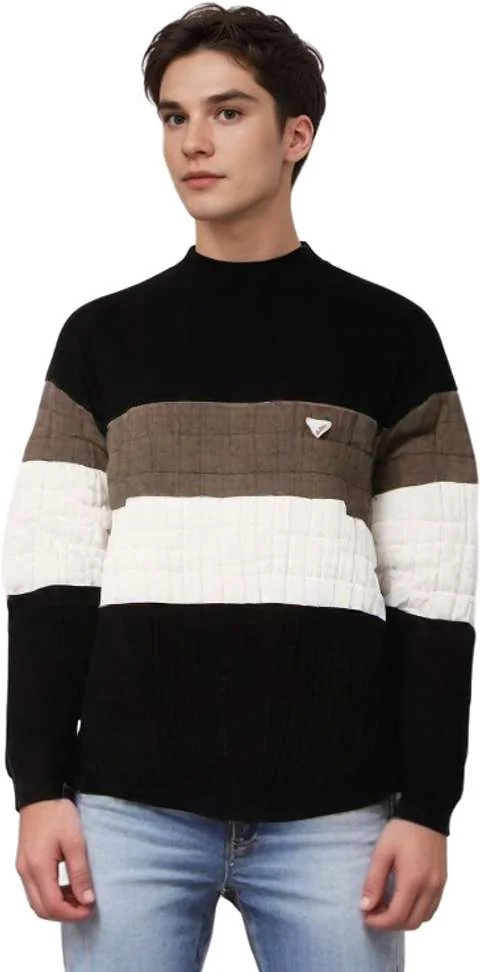 Checkered Round Neck Casual Men Wool Blend Brown Sweater - Best Price ₹371 at Shopsy