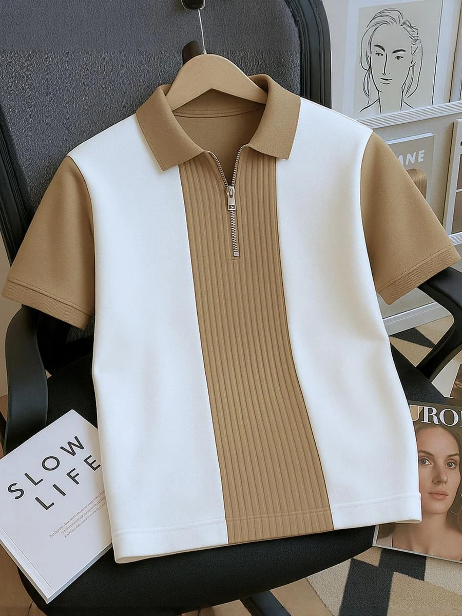 Men Colourblocked Polo Collar Short Sleeve T-shirt