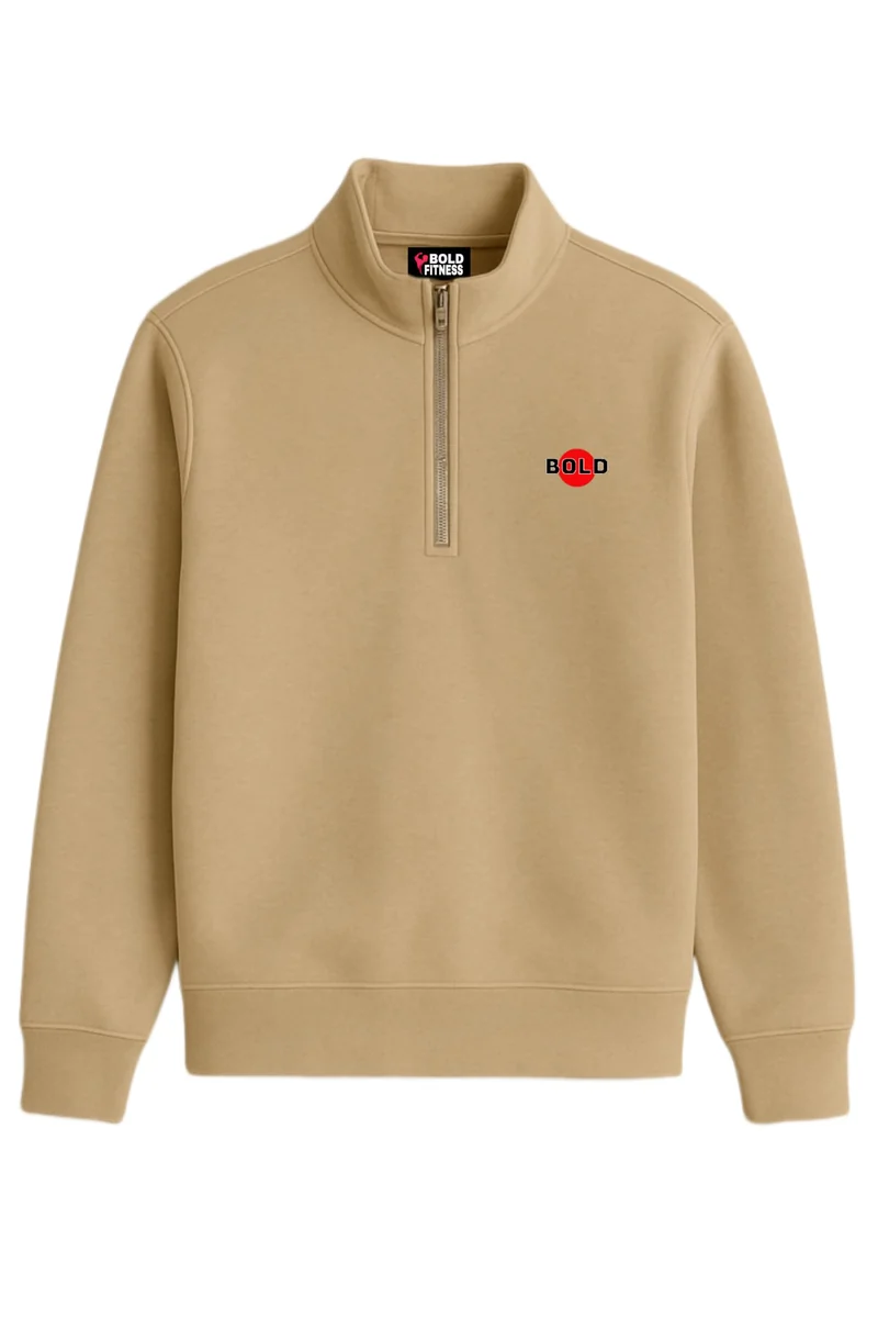 Men’s Half-Zip Fleece Sweatshirt | Stylish, Breathable, Full Sleeve Winter Wear (in, Alpha, M, Beige)