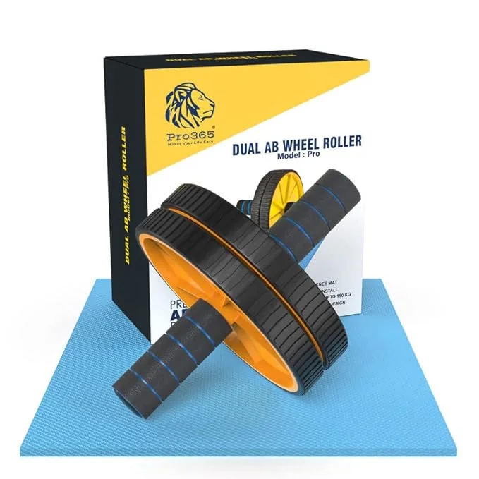 PRO365 Abs Roller | Ab Wheel With Anti Rust S.Steel Rod | Home Gym Equipment Abs Workouts 100 Kgs | Core Workouts | 6MM Safe Knee Mat | Lifetime Brand Warranty |