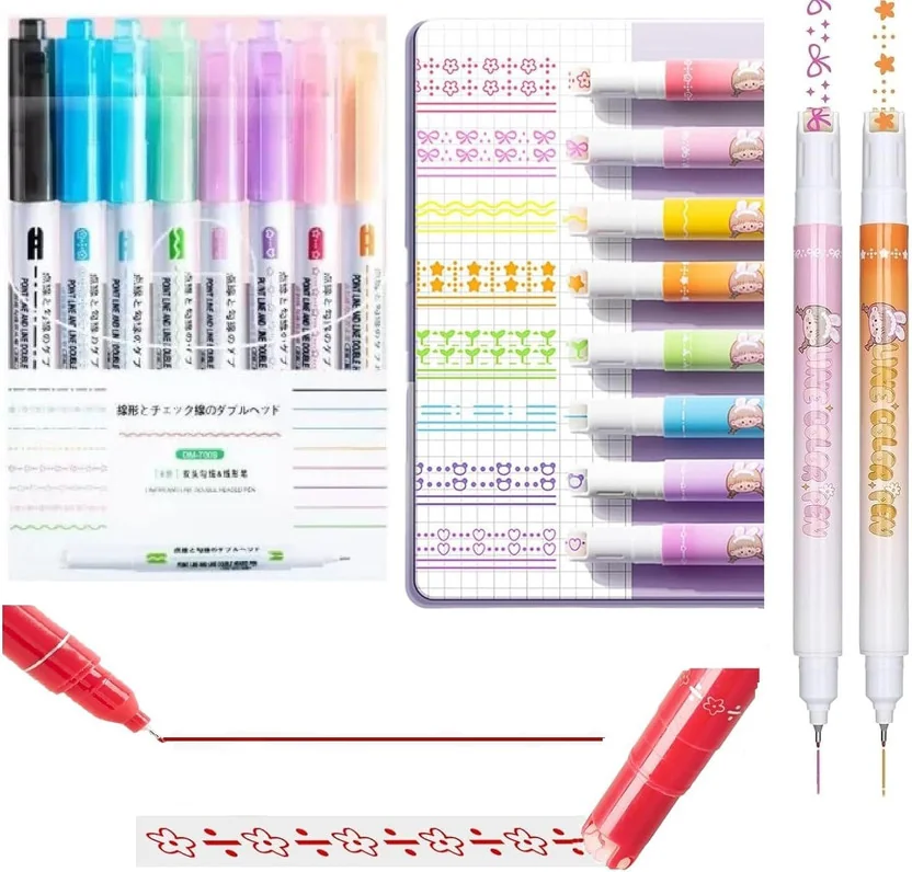 Harinder 8Pc Dual Tip Curve Pens Cute Colored Highlight...