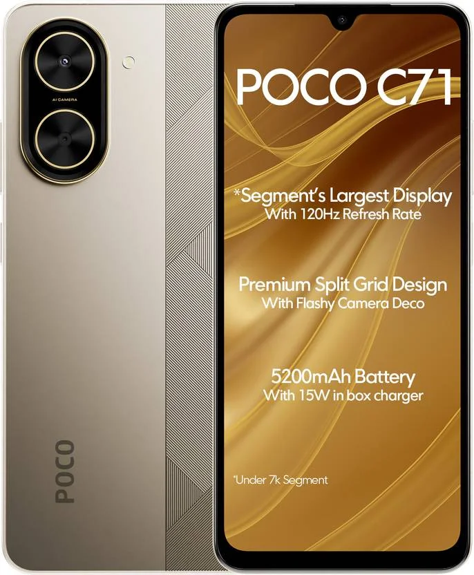 POCO C71 (Desert Gold, 64 GB)  (4 GB RAM) - Best Price ₹6999 at Flipkart