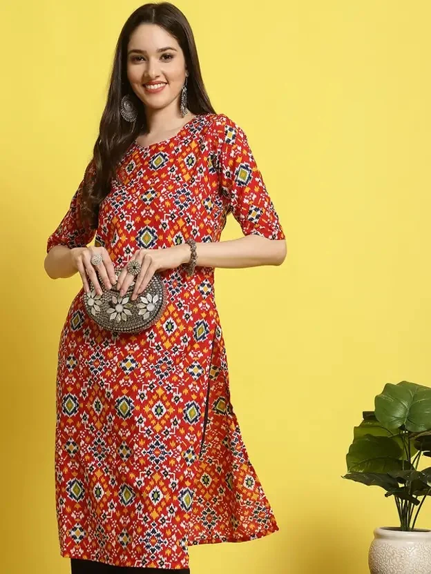 EthnicBasket Women Printed Crepe Straight Kurta  (Multicolor)