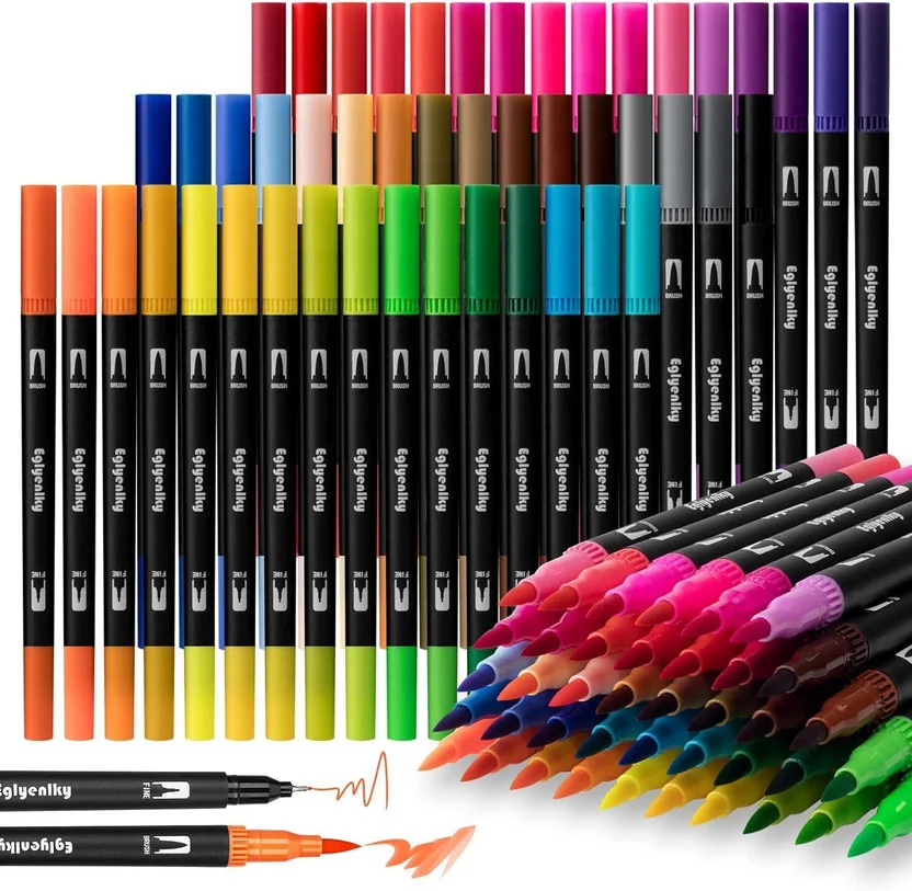 Harinder 48 Shades Dual Tip Brush Marker Pens Set for C...