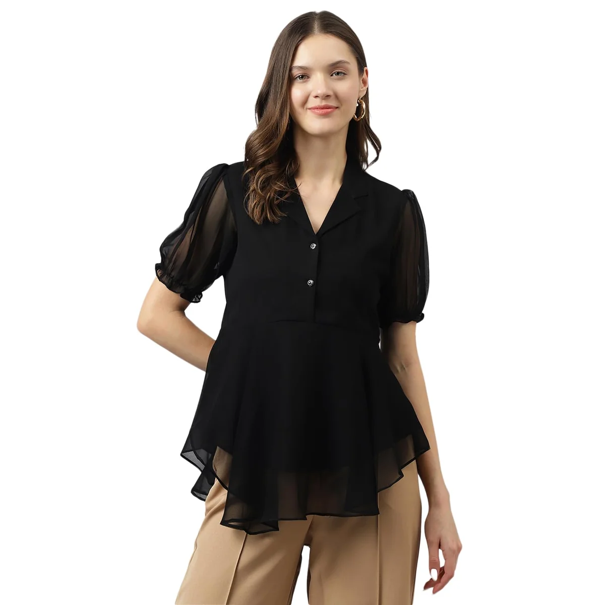Women's Georgette Solid Flared Western Regular Fit Top|Winter Top|Western Top| Top for Women|Latest Women Top|Trendy Women Top|New Launched