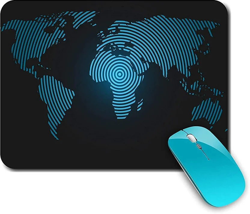 ZORI World Map with Blue Circles Gaming Mouse Pad - Com...