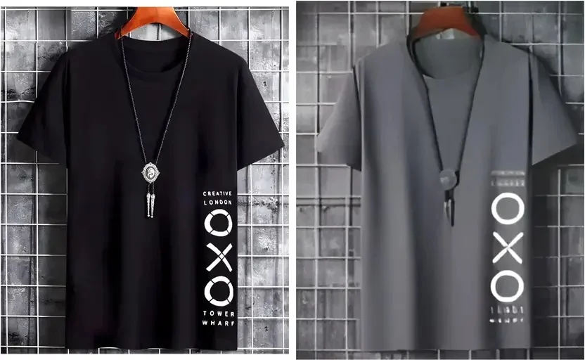 Meetri Men Printed Round Neck Polyester Black, Grey T-Shirt - Best Price ₹150 at Flipkart