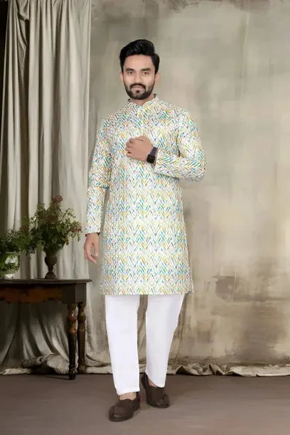 VALAKI Men Printed Cotton Blend Straight Kurta  (Green) - Best Price ₹408 at Flipkart