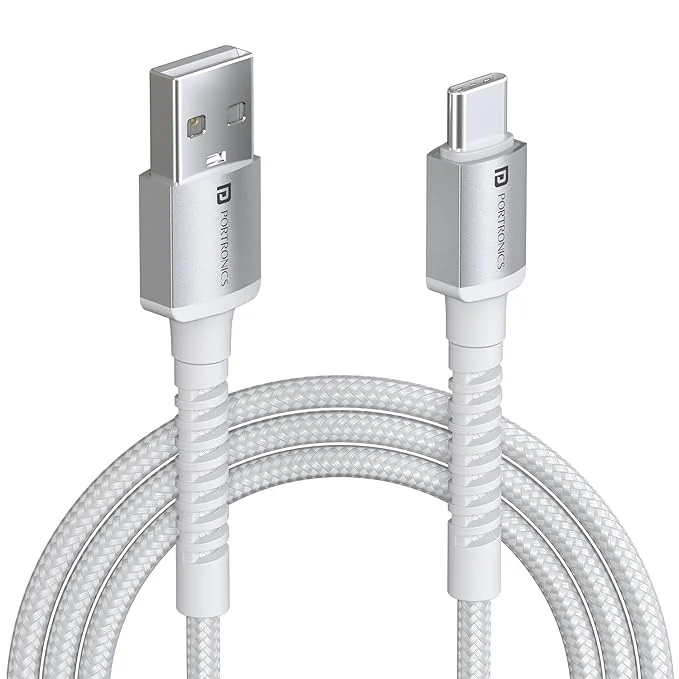 Portronics Konnect X USB to Type C Cable with 3A Output, Fast Charging & Data Transfer, Nylon Braided, Aluminium Alloy Shell, 1M Length compatible with Type C Smartphones(White) - Best Price ₹139 at Amazon