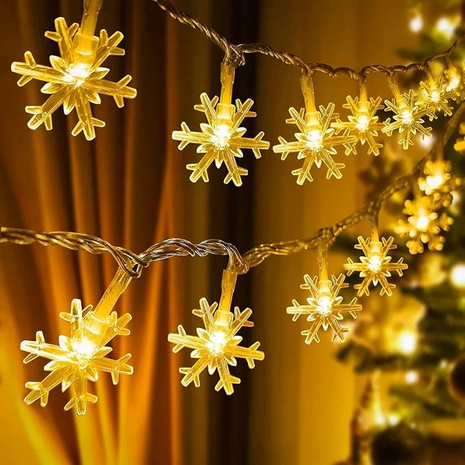 Desidiya® Christmas Decoration Lights, Snowflake String Lights Electric Corded Indoor Christmas Decorations, Waterproof Outdoor Light for Xmas Garden Patio Bedroom Party Decor - Warm White