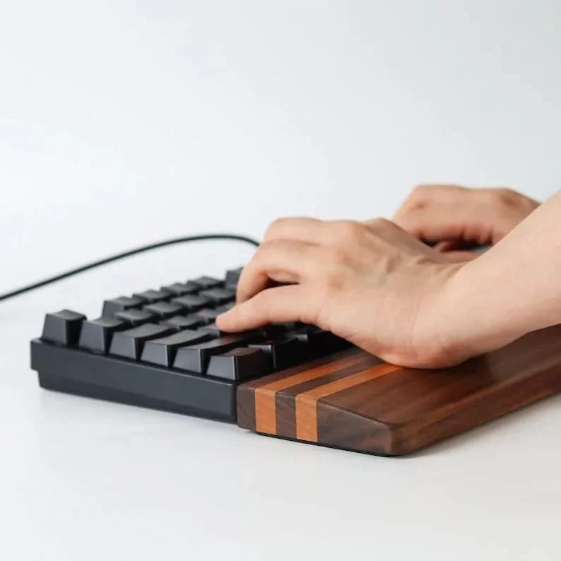 Keyboard Wooden Wrist Rest, Black Walnut Solid Wood Non-Slip Ergonomic Palm Rest for Compact 60% Keyboard, for Typing Lover Two Color Durable and Easy to Clean