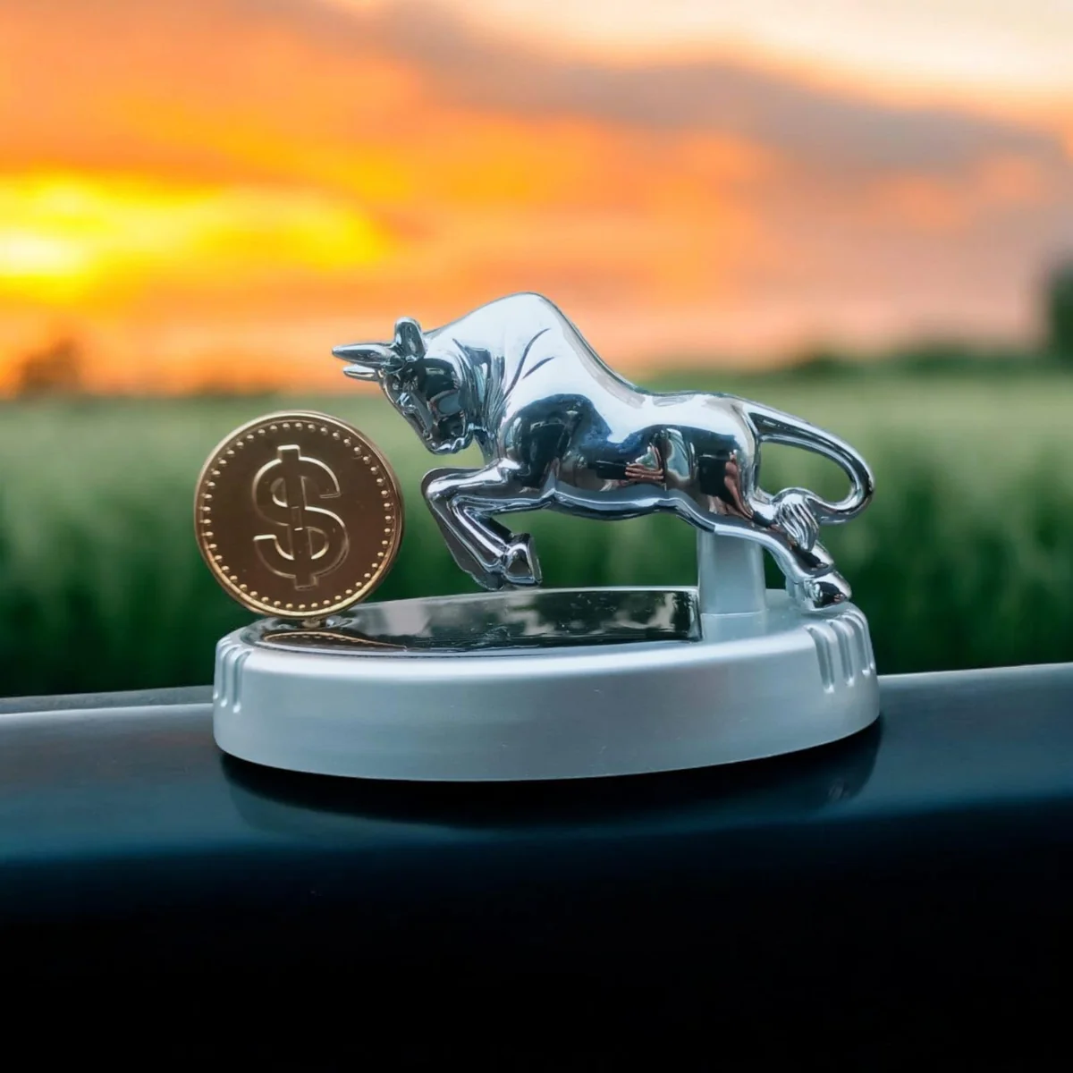 YOURKARTS.COM Bull Coin Solar Dashboard Perfume (Silver, M) – Premium Rotating Dollar Ornament Car Fragrance Diffuser for Dashboard Style car accessories 2025