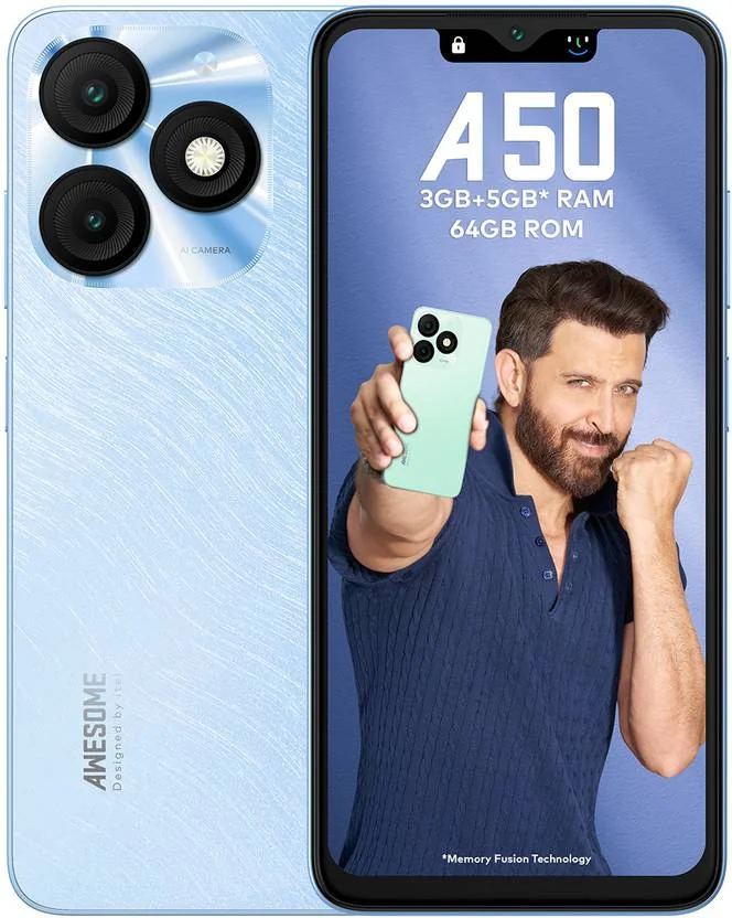 itel A50 (Cyan Blue, 64 GB)  (3 GB RAM) - Best Price ₹6480 at Flipkart