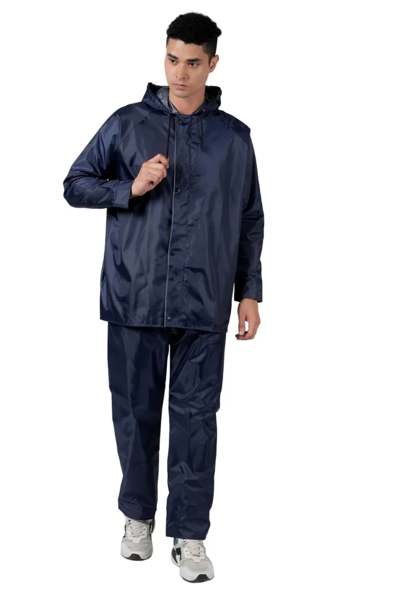 Men's Raincoat ||Waterproof for Bike ||Reversible Double Layer with Hood || Set of Top and Bottom rain Wear (MRC-8006-BLUE-XL)