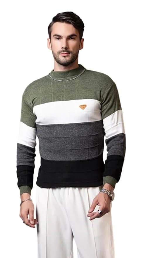 Prashar Men's Color Block Regular Fit Round Neck Woolen Sweater for Winter Wear | Warm and Stylish Pullover for Men | Comfortable Winter Knitwear - Best Price ₹399 at Amazon