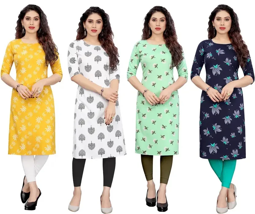 KETAKI FASHION Pack of 4 Women Printed Crepe Straight Kurta  (Multicolor) - Best Price ₹498 at Flipkart