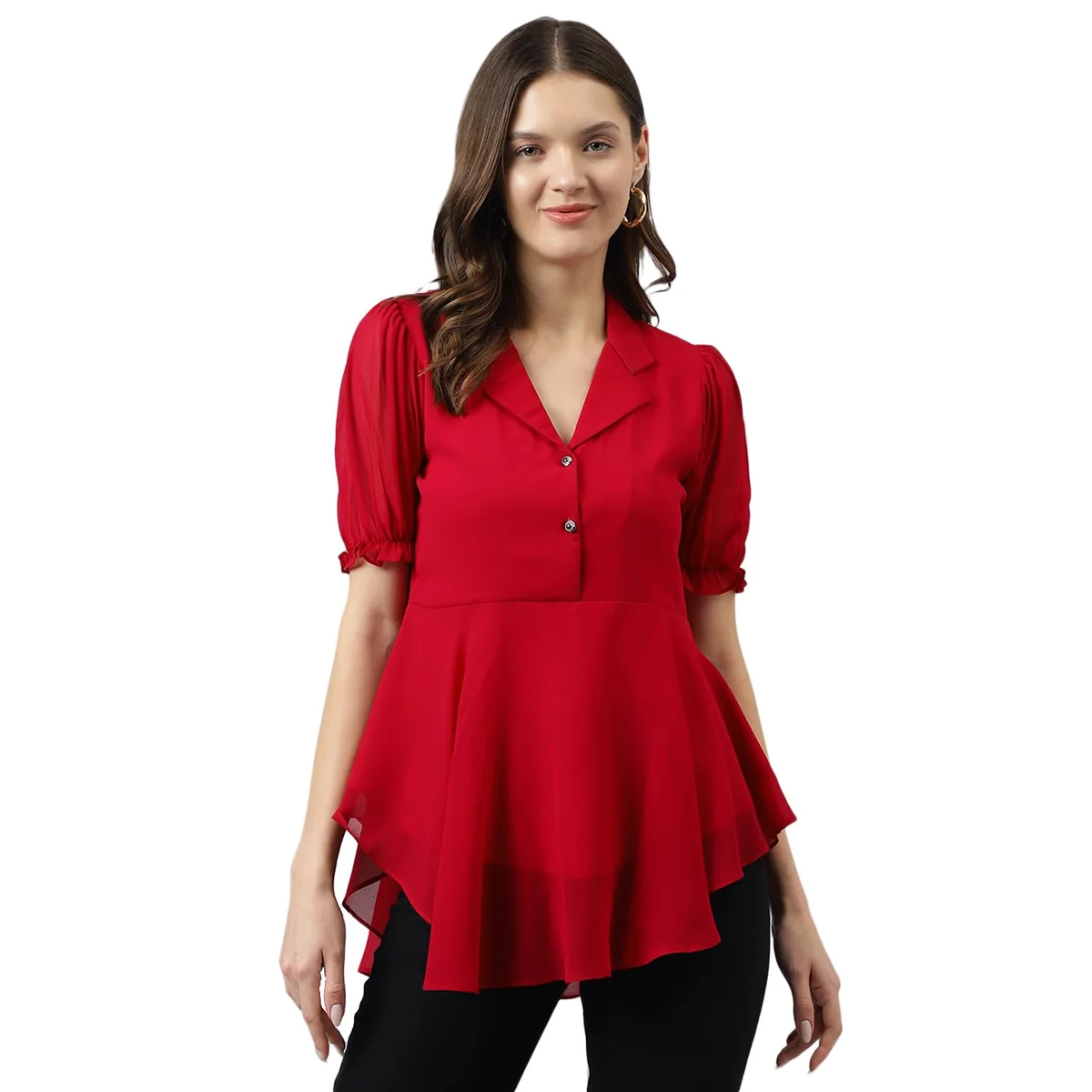 Women's Georgette Solid Flared Western Regular Fit Top|Winter Top|Western Top| Top for Women|Latest Women Top|Trendy Women Top|New Launched