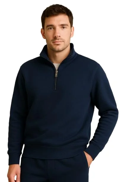 Men's Quarter-Zip Pullover Sweatshirt, Classic Mock Neck, Casual Athletic Wear, Long Sleeve