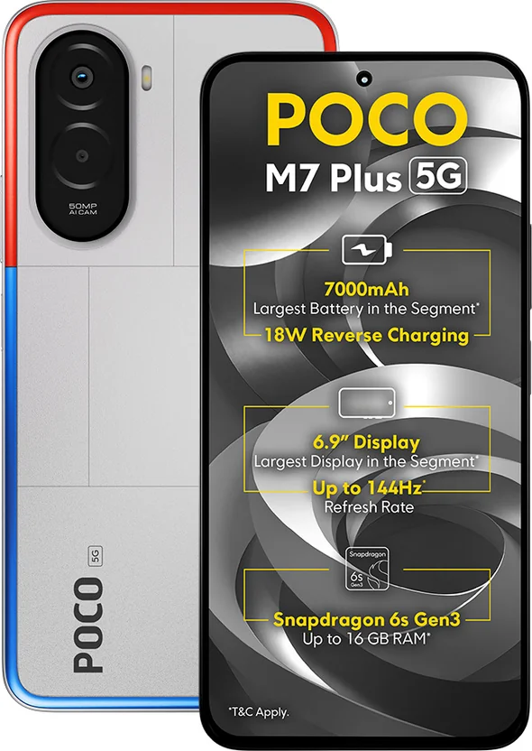 POCO M7 Plus 5G (Chrome Silver, 128 GB)  (4 GB RAM) - Best Price ₹12999 at Flipkart