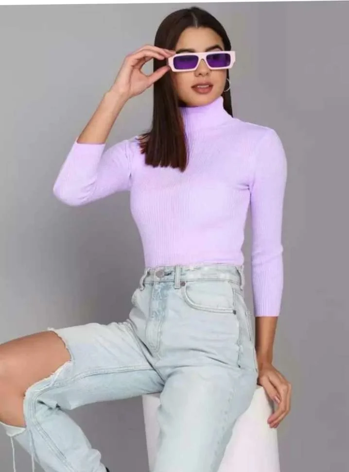 Solid High Neck Party Women Wool Blend Purple Pullover - Best Price ₹161 at Shopsy