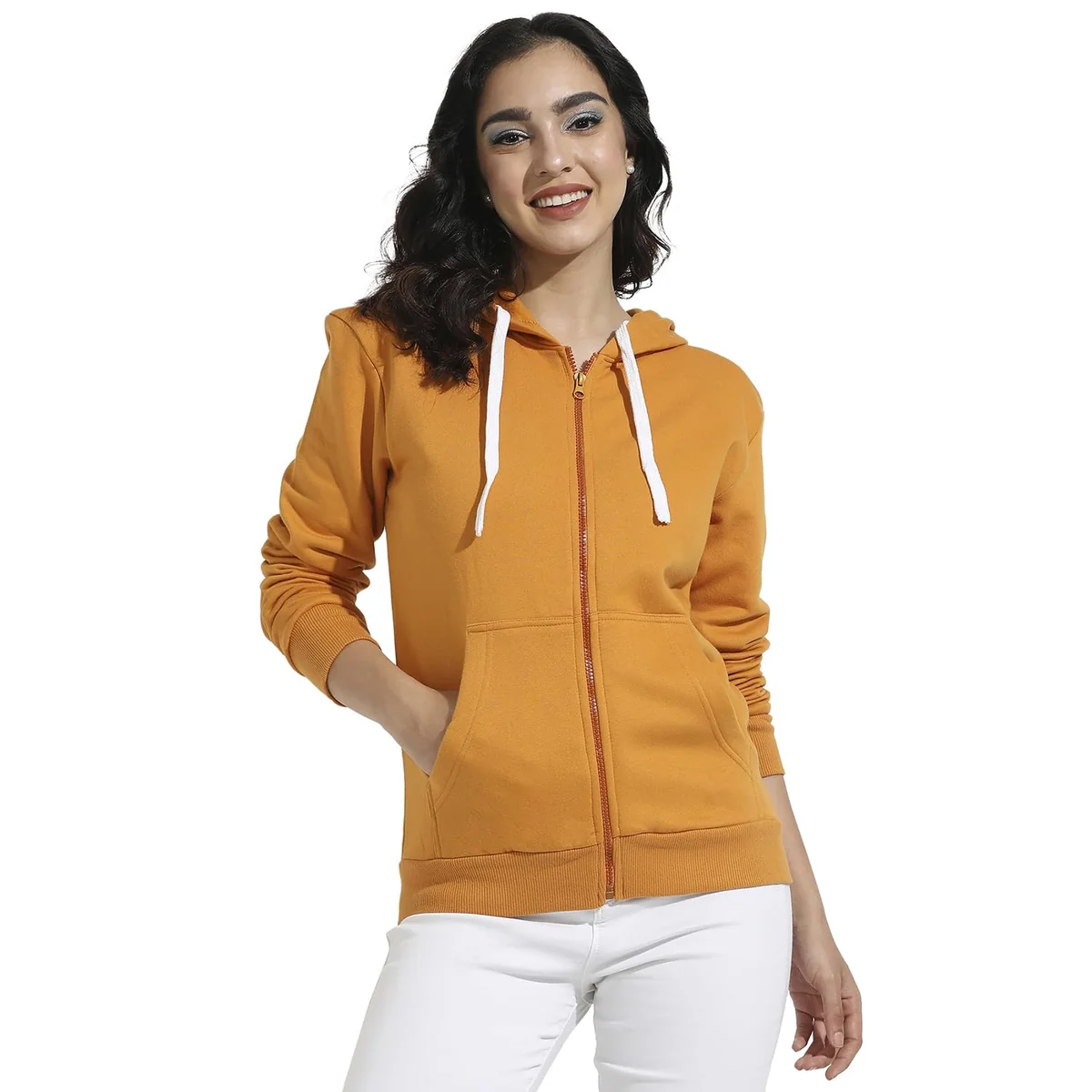 Women's Zip-Front Hoodie with Angled Open Pockets for Casual Wear | Hooded Neck | Long Sleeve | Zipper Closure | Cotton Sweatshirt Crafted with Comfort Fit for Everyday Wear