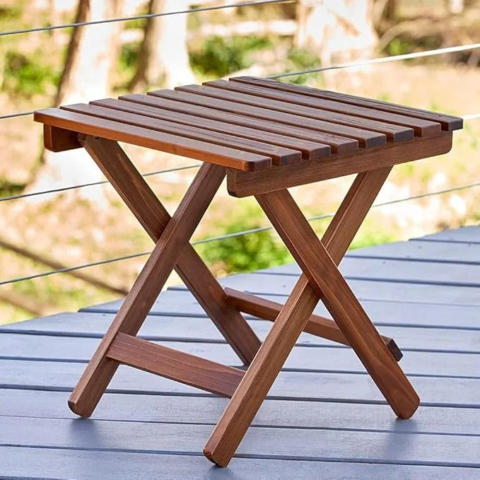 VDIX Handmade Wooden Outdoor Adirondack Natural Brown Foldable Coffee Table, Patio End Table for Poolside Garden, Living Room, Bedroom, Small Spaces (Square) 13 Inch