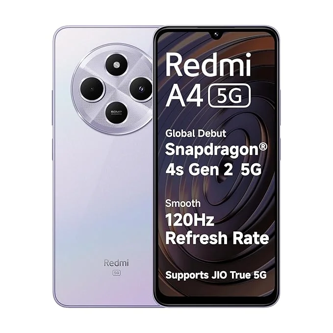 Redmi A4 5G (Sparkle Purple, 4GB RAM, 128GB Storage) | Segment Largest 6.88in 120Hz | 50MP Dual Camera | 18W Fast Charging | Charger in The Box - Best Price ₹8999 at Amazon