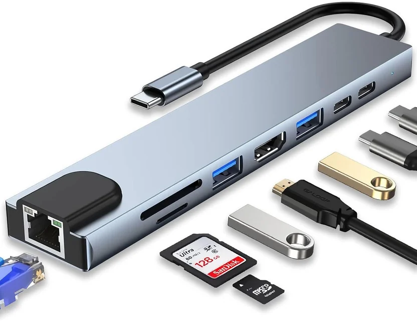 Foxne Point USB C HUB, 8 in 1 USB C Adapter with 4K HDM...
