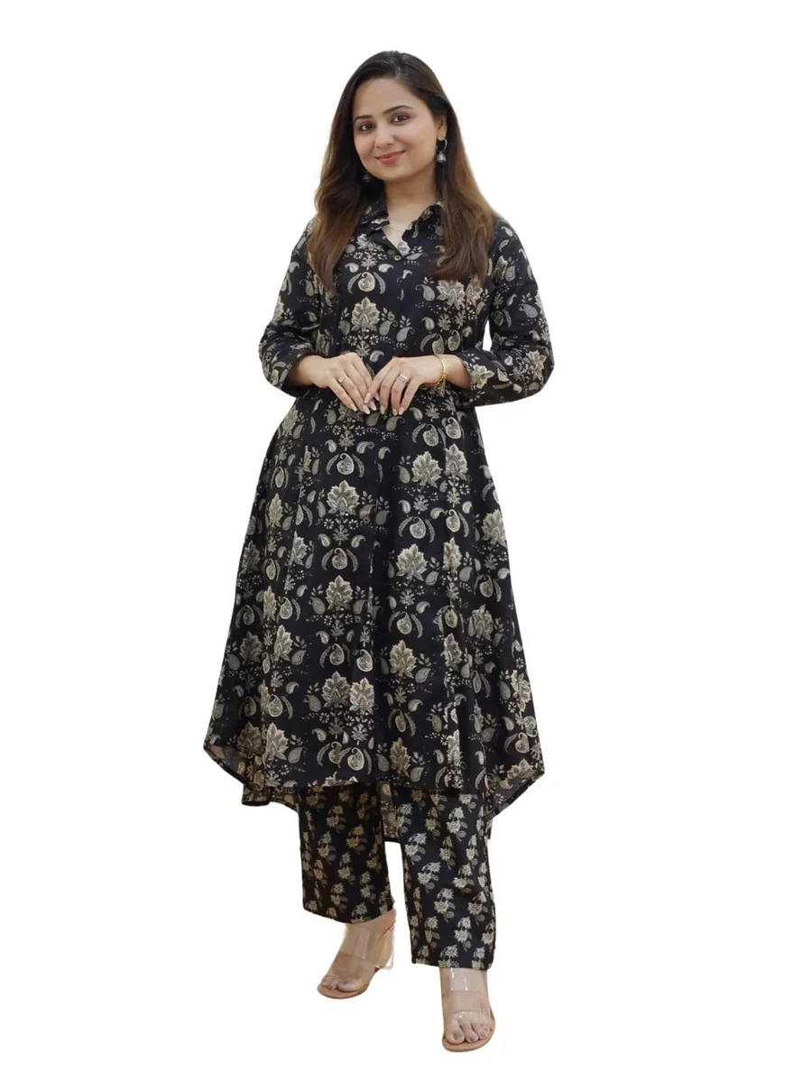 Co ord set for women stylish | Anarkali Kurta-Set – Viscose Rayon Printed Kurta & Straight Pant | kurtis| Festive Indian Traditional Outfit Dress for Functions & Puja | Trendy Travel & Streetwear Look for Women | 3/4 Half Sleeve
