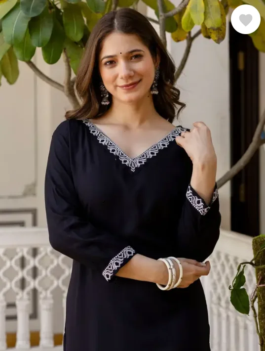 Surhi Women Embroidered Viscose Rayon Straight Kurta  (Black) - Best Price ₹290 at Flipkart