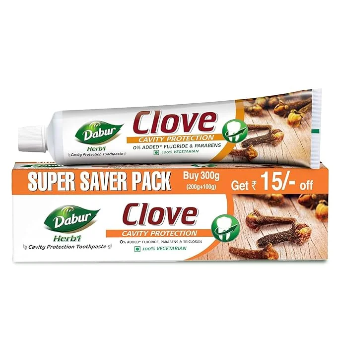 Dabur Herb'l Clove 300g (200g + 100g) - Cavity Protection Toothpaste with No added Fluoride and Parabens - Best Price ₹106 at Amazon
