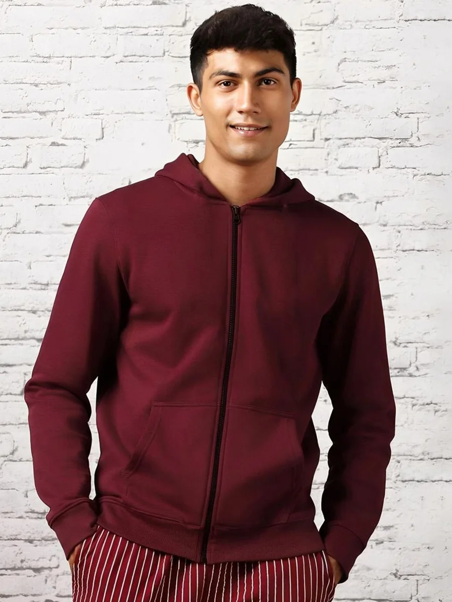 Men Hooded Solid Bomber Jacket