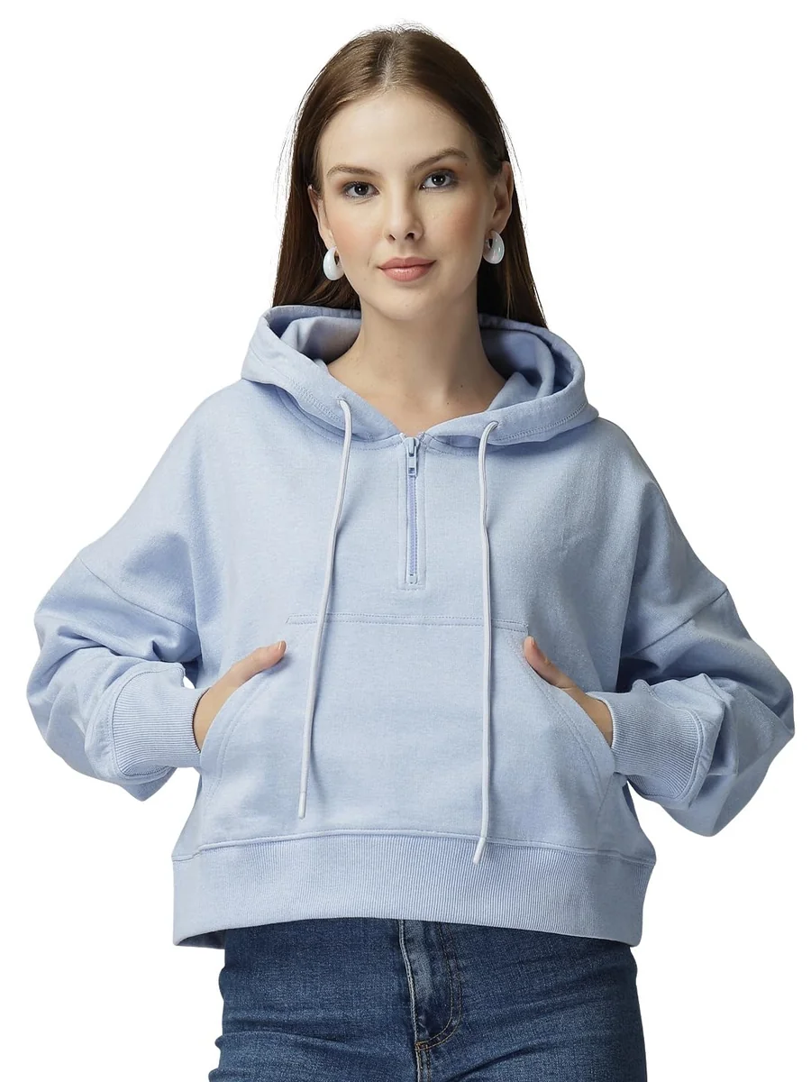 Unifirnge Casual Wear Solid Crop Zipper Jacket Hooded Neck Full Sleeves Hoodie for Women Hoodies Women Stylish Sweater for Woman Stylish Latest Cotton Blend Fleece Hoodie Winter wear Hood Regular Fit
