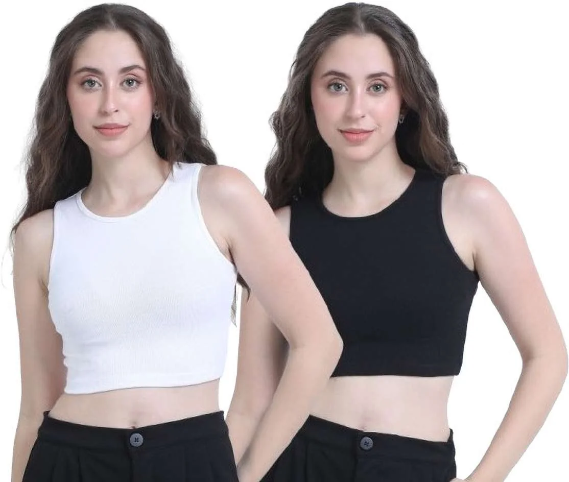 Chroma Style Casual Solid Women White, Black Top - Best Price ₹191 at Shopsy