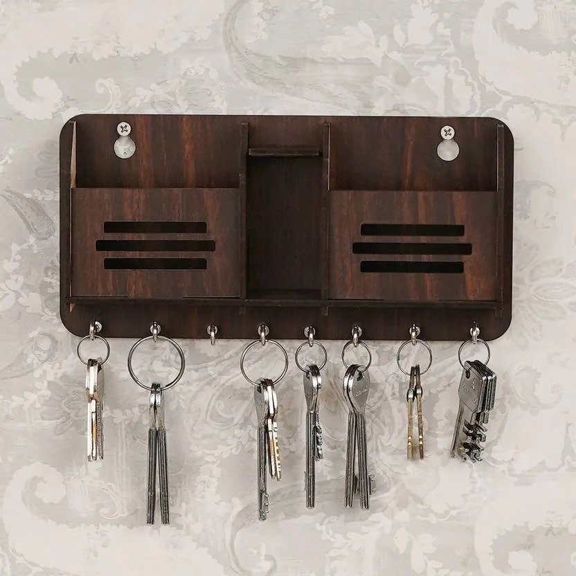 CAPIO ART Yoga Mudra with Mobile Stand Wood Key Holder  (8 Hooks, Brown) - Best Price ₹109 at Flipkart