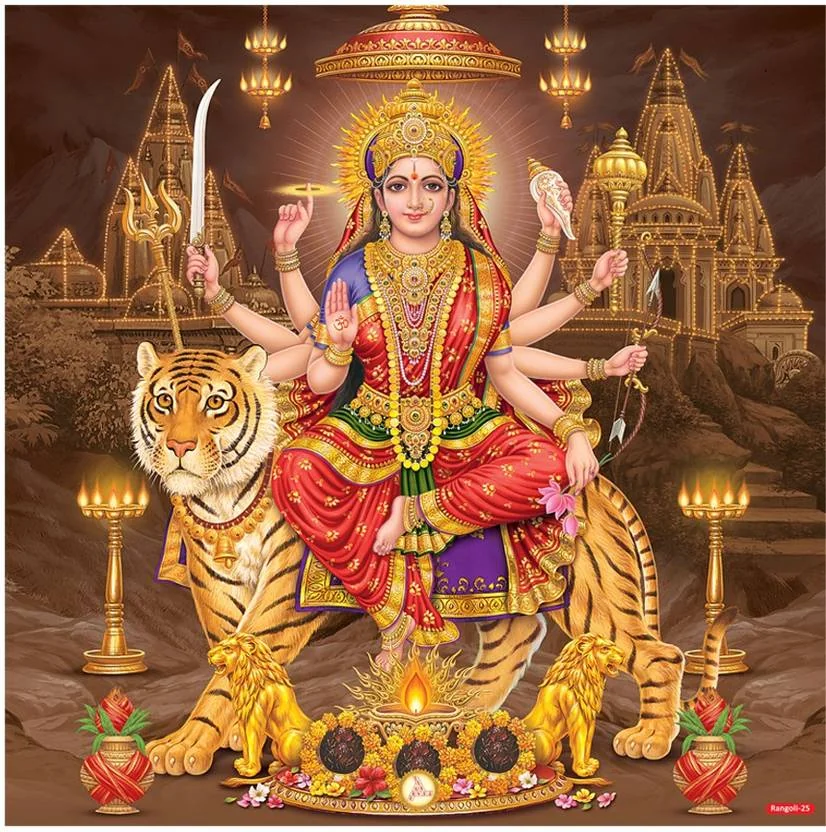 god & god's 60 cm Shera Wali Mata Sparkle Digital Picture Self Adhesive Sticker  (Pack of 1) - Best Price ₹109 at Flipkart