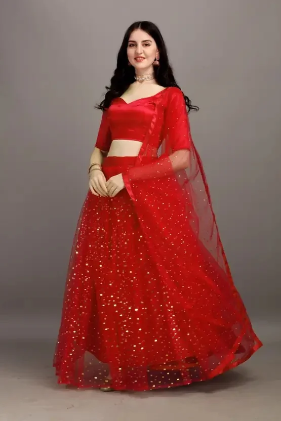VEEDHRUMI Bandhani, Embroidered, Self Design, Digital Print Semi Stitched Lehenga Choli  (Red) - Best Price ₹328 at Flipkart
