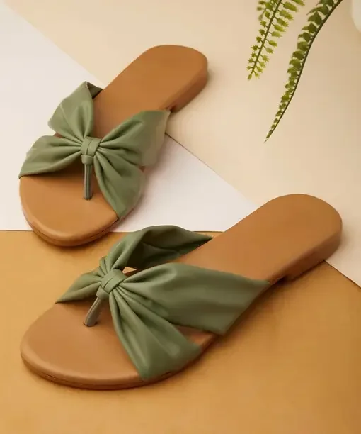 Moncada Women Flats Sandal  (Green, Beige , 4)