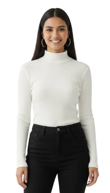 Women's Turtleneck Sweater, Full Sleeve, White || HIGH Neck Full Sleeve
